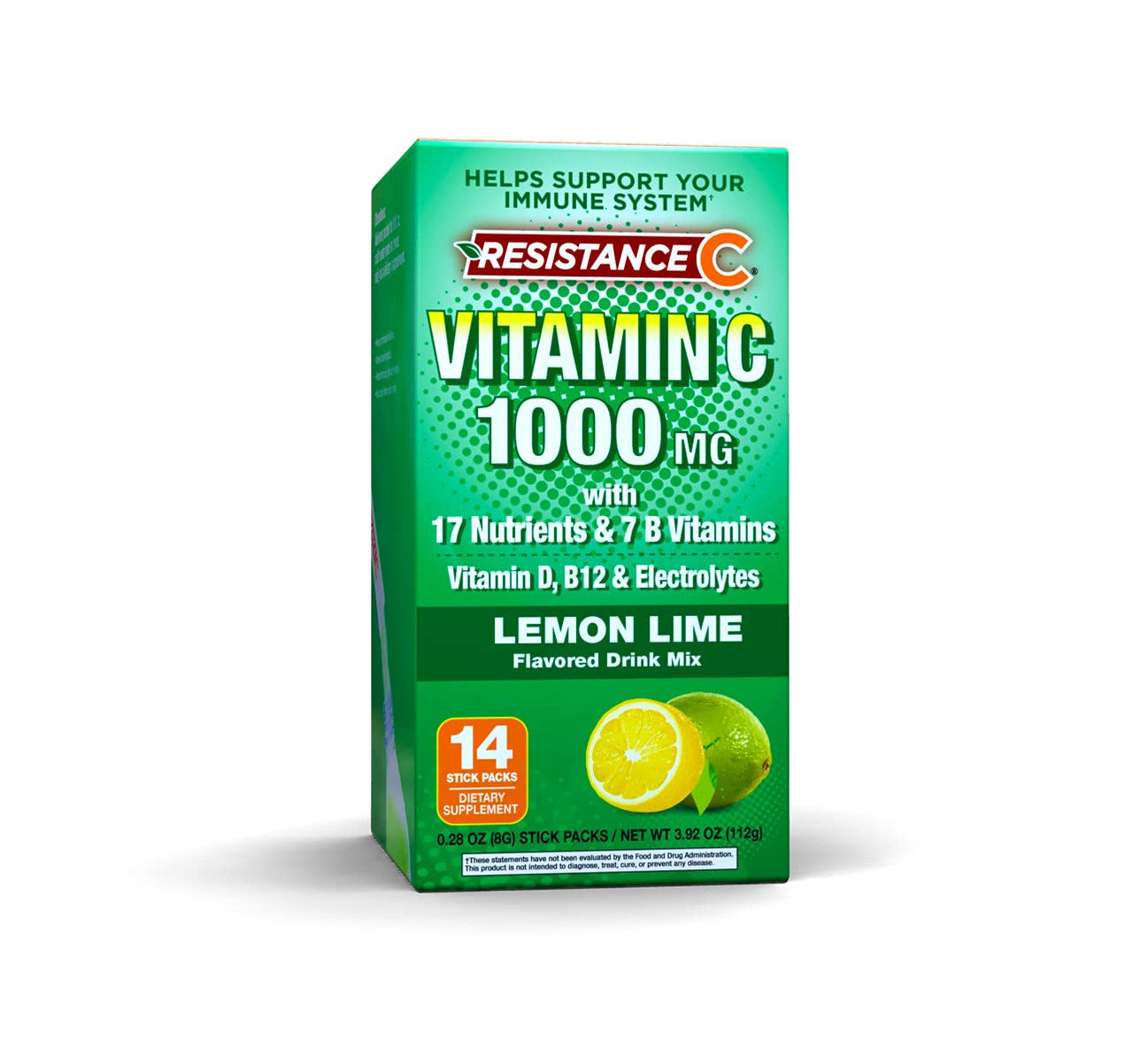Resistance C Lemon Lime Flavored Vitamin C 1000mg Drink Mix Stick Packs, 14 Ea